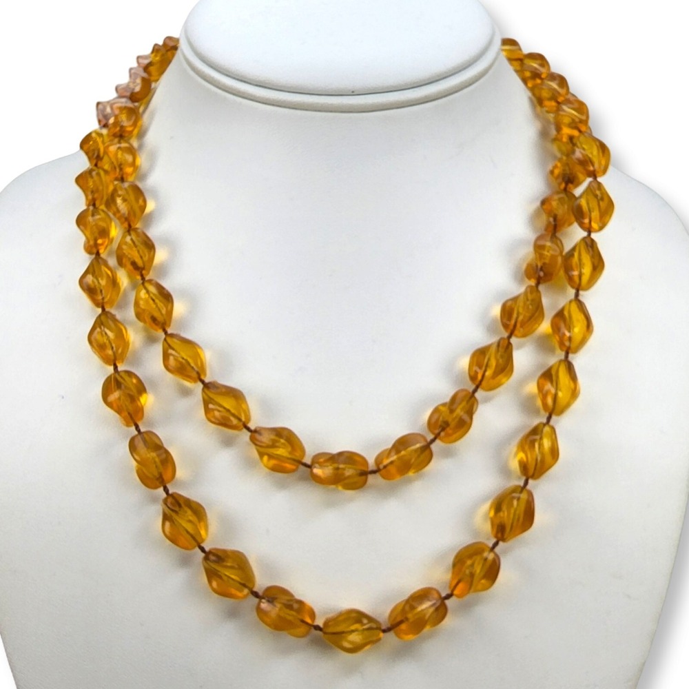 Sarah Coventry Vintage Amber Colored Lucite Beaded Necklace 37 Inches